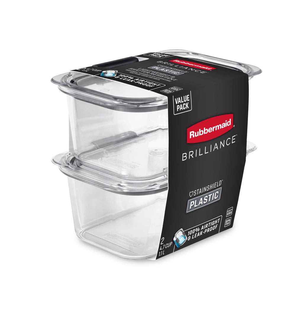 Rubbermaid Brilliance BPA-Free Food Storage Containers, Medium Deep, 4.7 Cup, Airtight & Leak-Proof, Microwave & Dishwasher Safe, 4 Count (Pack of 2)