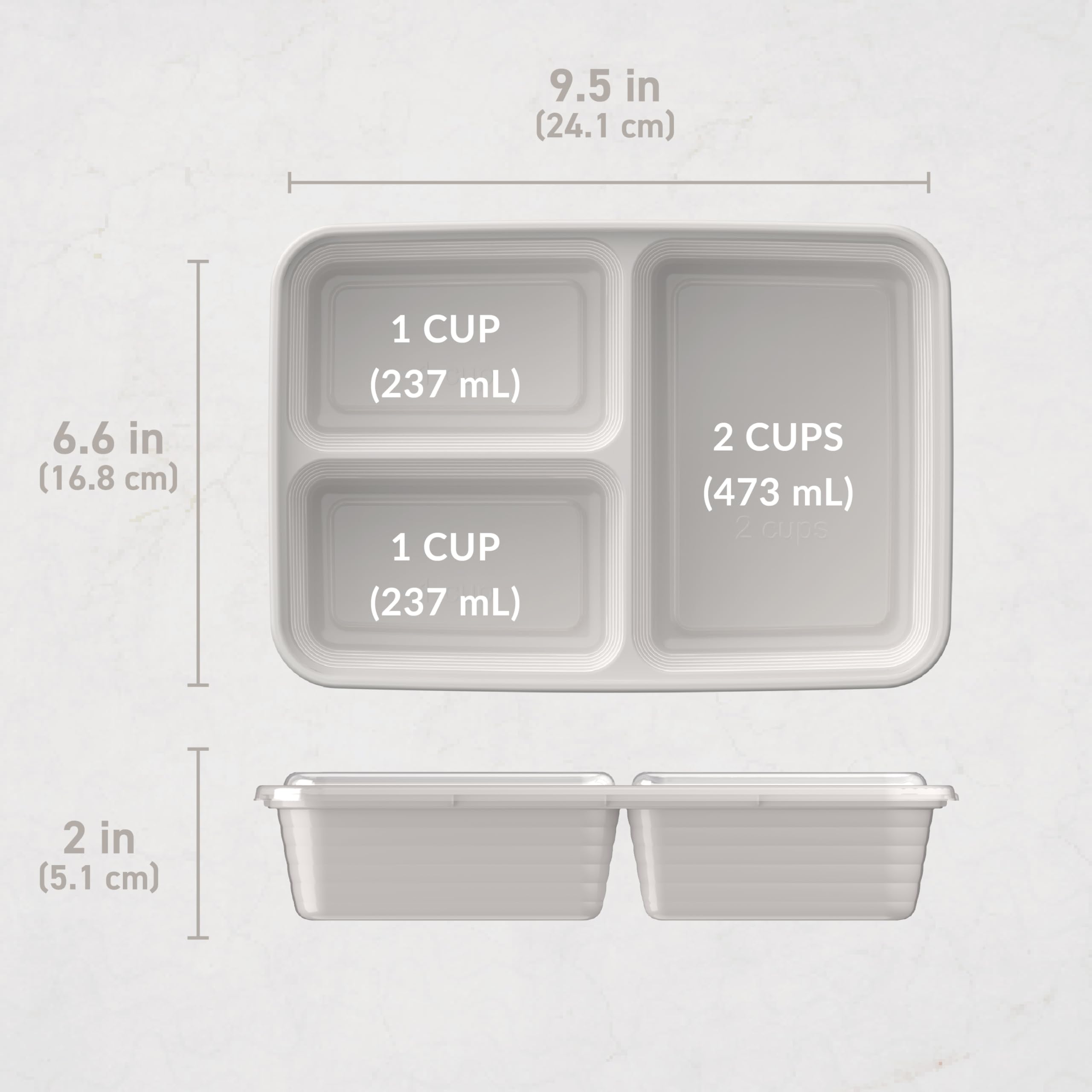 Bentgo Prep - 20-Piece 3-Compartment Reusable Meal Prep Containers with Lids, PFAS & BPA Free Materials, Durable, Microwave, Freezer, & Dishwasher Safe To Go Food Storage (Stone Gray)