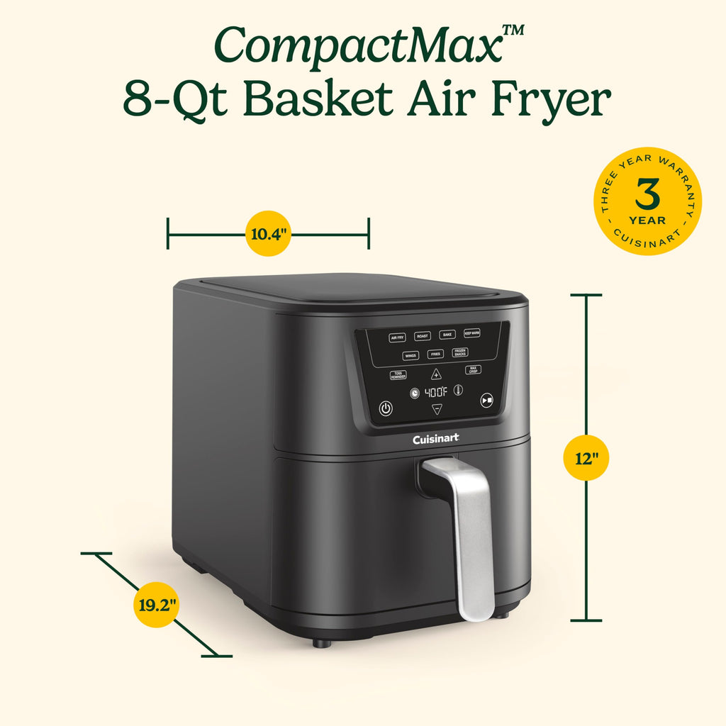 Cuisinart CompactMax 8-Quart Basket Air Fryer for Large Family Meals, Compact Ceramic Countertop Fits a 4.5-lb Chicken, 4-in-1 Air Fry, Roast, Bake & Keep Warm, Easy-Clean Dishwasher-Safe, AIR-210