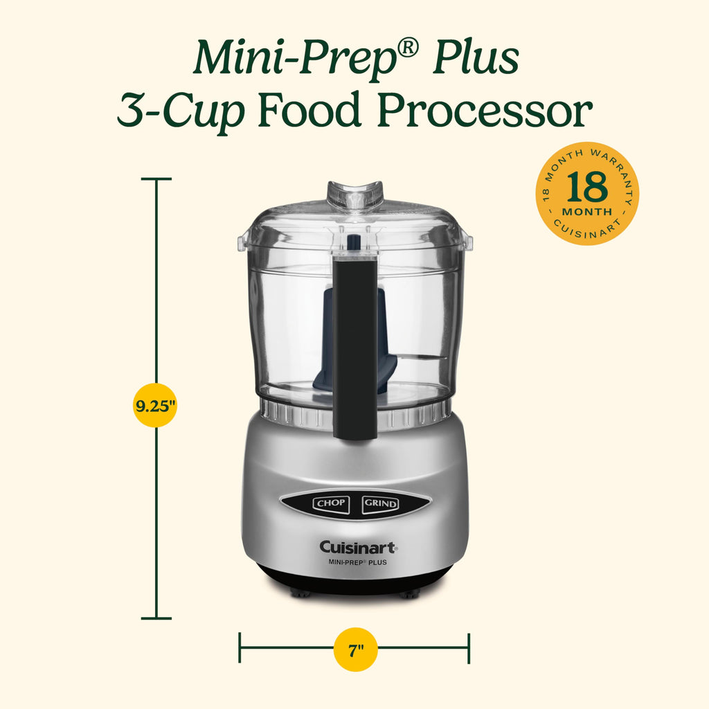 Cuisinart Mini-Prep Plus Food Processor, 24-Ounce Mini Food Processor to Chop Herbs, Vegetables, and Hard Cheese, 24-Ounce Work Bowl, Reversible Stainless Steel Blade, DLC-2ABC, Brushed Chrome/Nickel