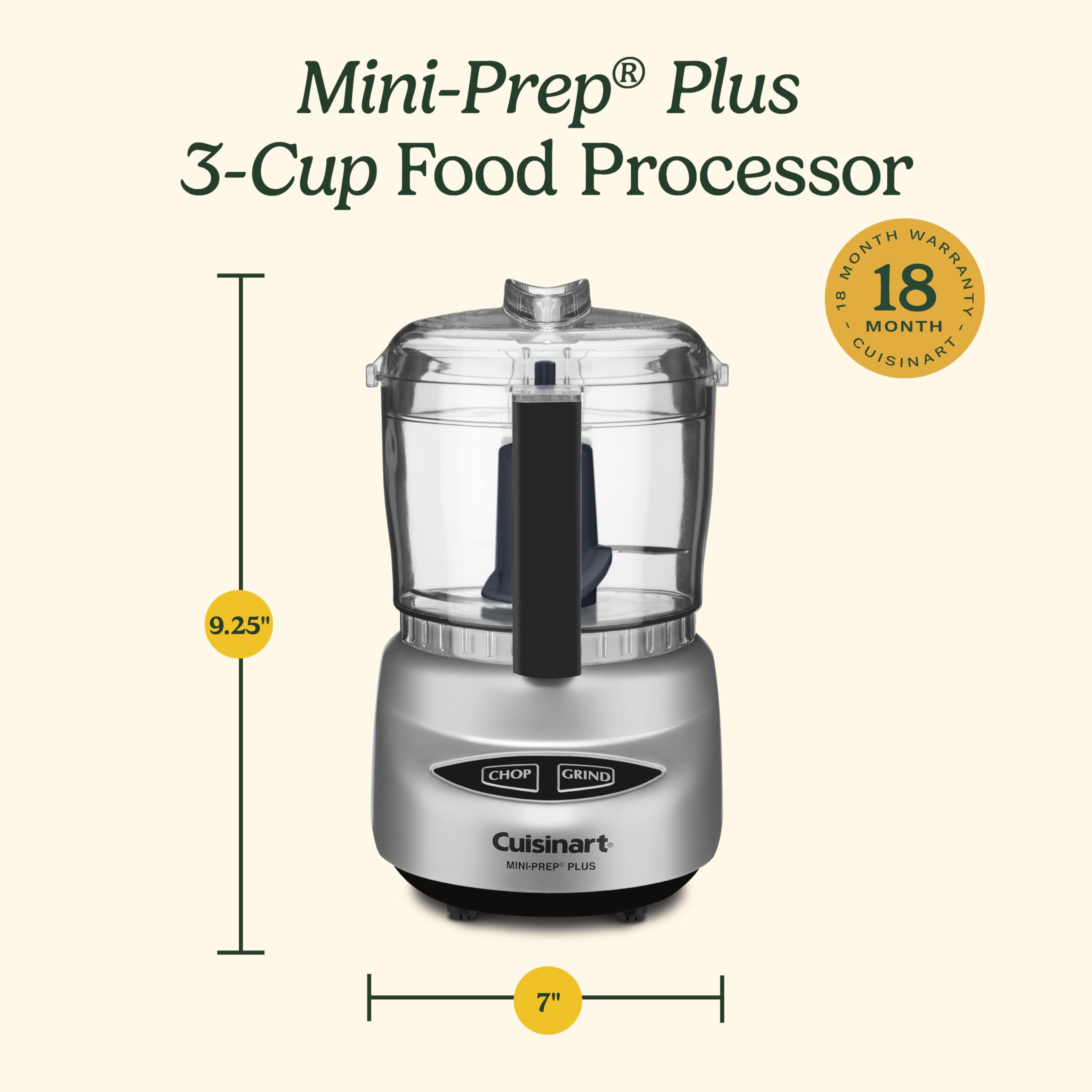 Cuisinart Mini-Prep Plus Food Processor, 24-Ounce Mini Food Processor to Chop Herbs, Vegetables, and Hard Cheese, 24-Ounce Work Bowl, Reversible Stainless Steel Blade, DLC-2ABC, Brushed Chrome/Nickel