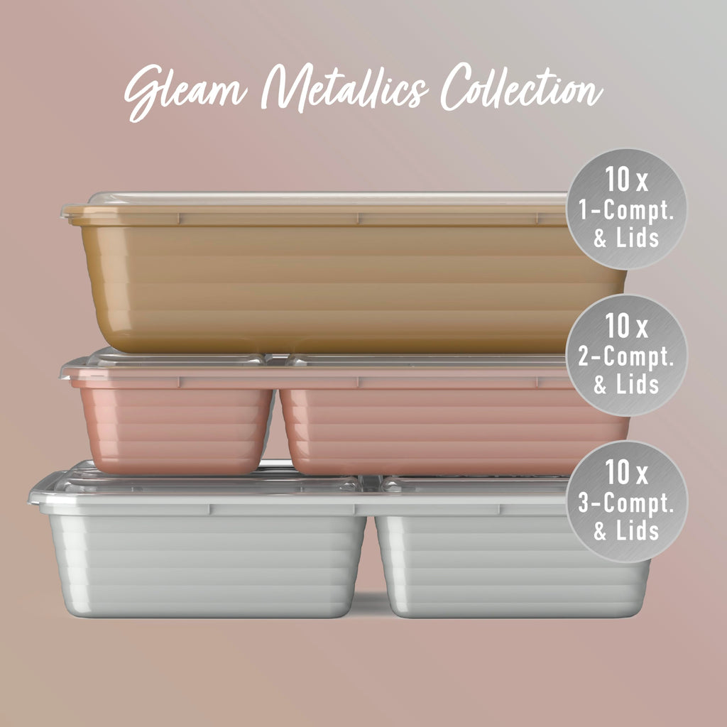 Bentgo Prep 60-Piece Meal Prep Kit - Reusable PFAS & BPA-Free Food Containers, 1-Compartment, 2-Compartment, & 3-Compartments - Microwave, Freezer, & Dishwasher Safe (Gleam Metallics)