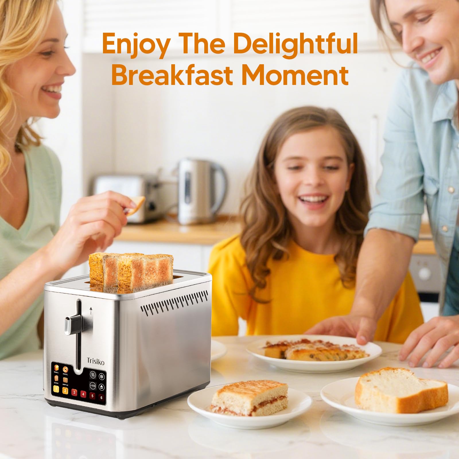 Trisiko Touch Screen Electric Toaster 2 Slice, Stainless Steel Smart Toaster with Digital Timer, 1.38" Extra-Wide Slots for Bread& Bagel, Great for Home, Office,Dorm