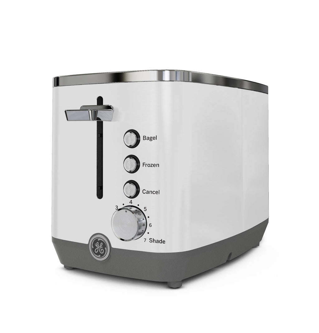 GE 2 Slice Toaster, Extra Wide Slots for Toasting Bagels, Breads, Waffles & More, 7 Adjustable Shade Settings, Removable Crumb Tray, Countertop Kitchen Essentials, 850 Watts, White