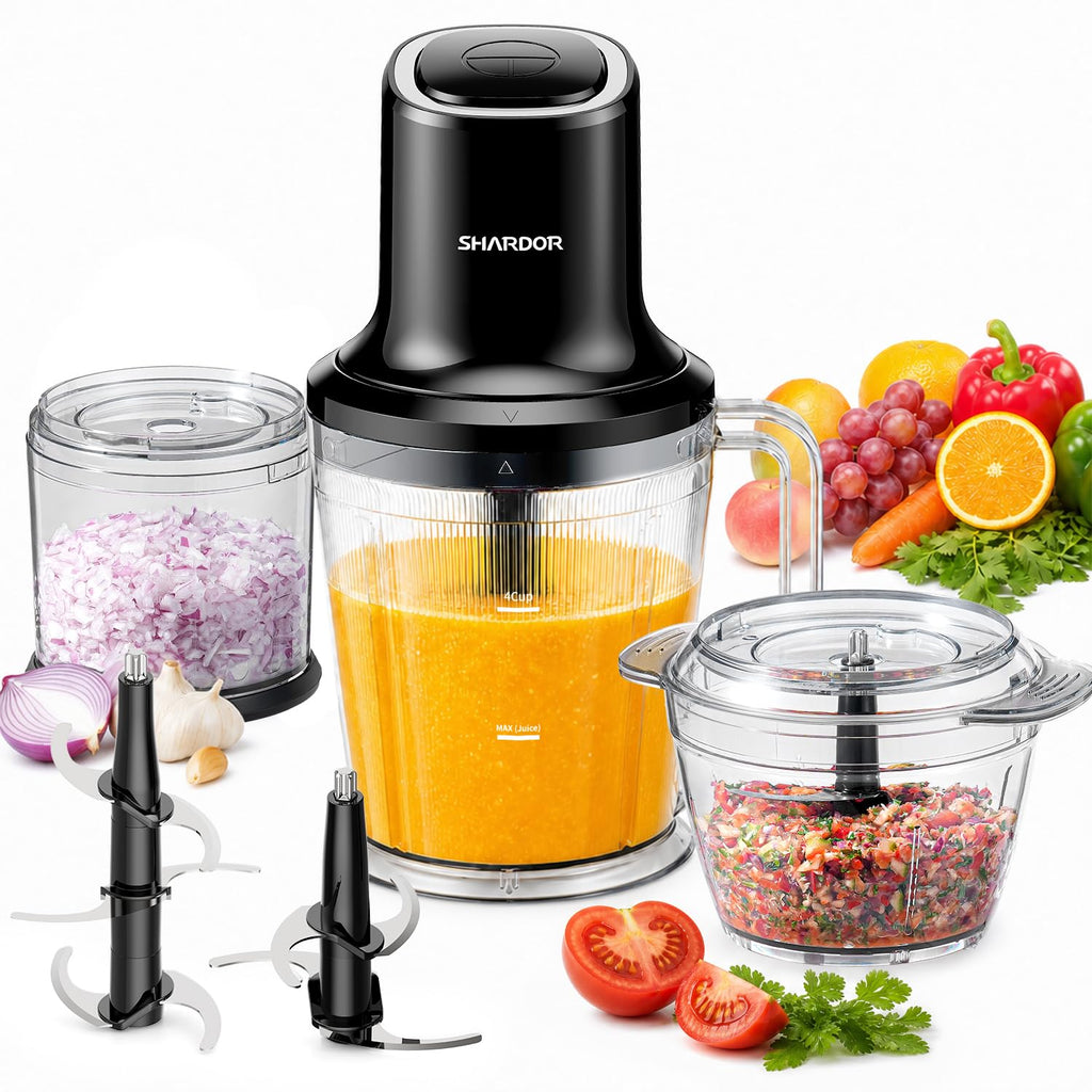 SHARDOR 3-in-1 Small Food Processor/Blender, 400W Powerful Food Chopper with 6-Cup Jar, 4-Cup Processor Bowl & 2-Cup Chopper Bowl, for Food Prep, Smoothies and Milkshakes