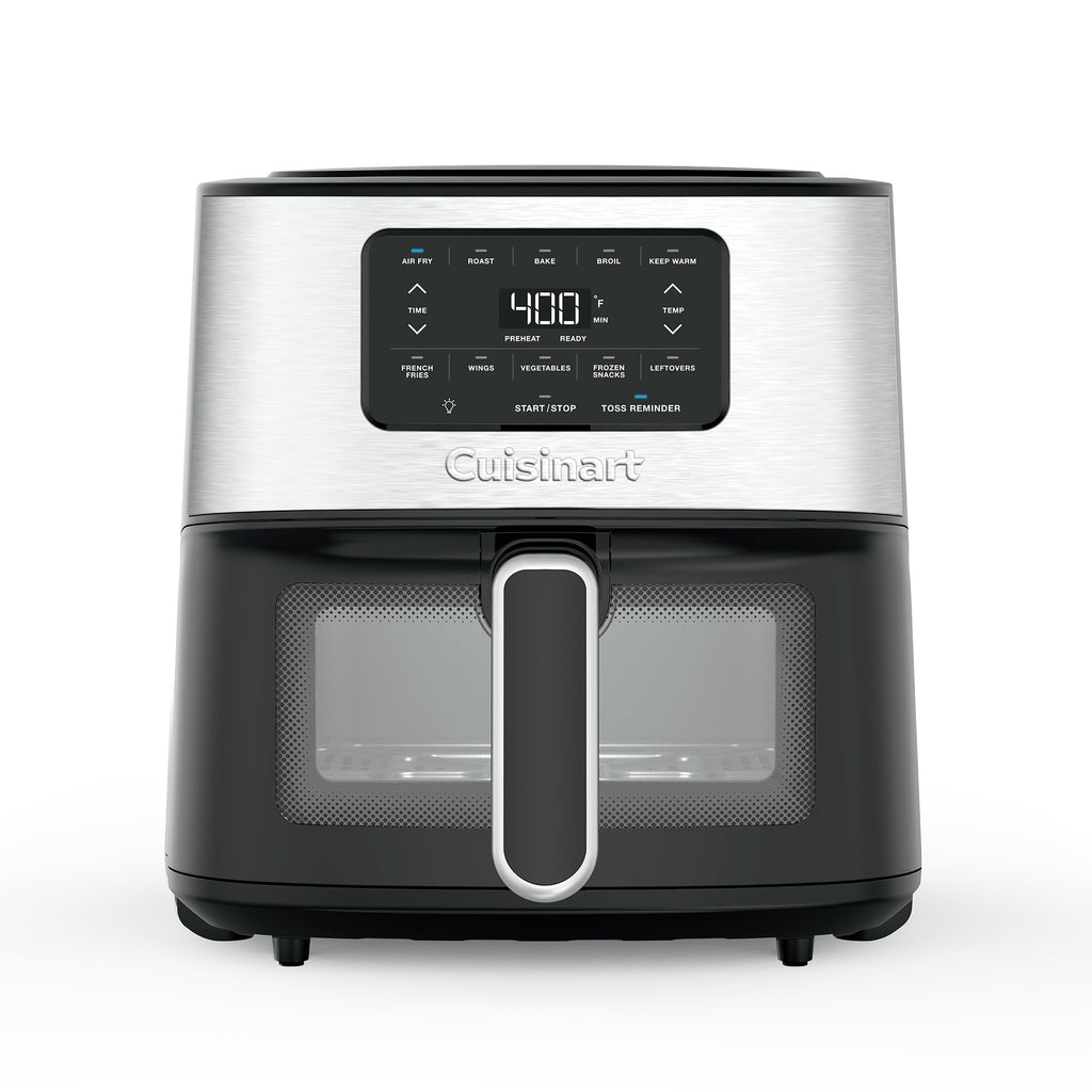 Cuisinart Air Fryer, 6-Quart Basket Large Fryer with 5 Cooking Functions to Roast, Bake, Broil, Air Fry and Keep Warm, 5 Airfryer Presets, Dishwasher-Safe Parts, AIR-200NAS, Stainless Steel & Black