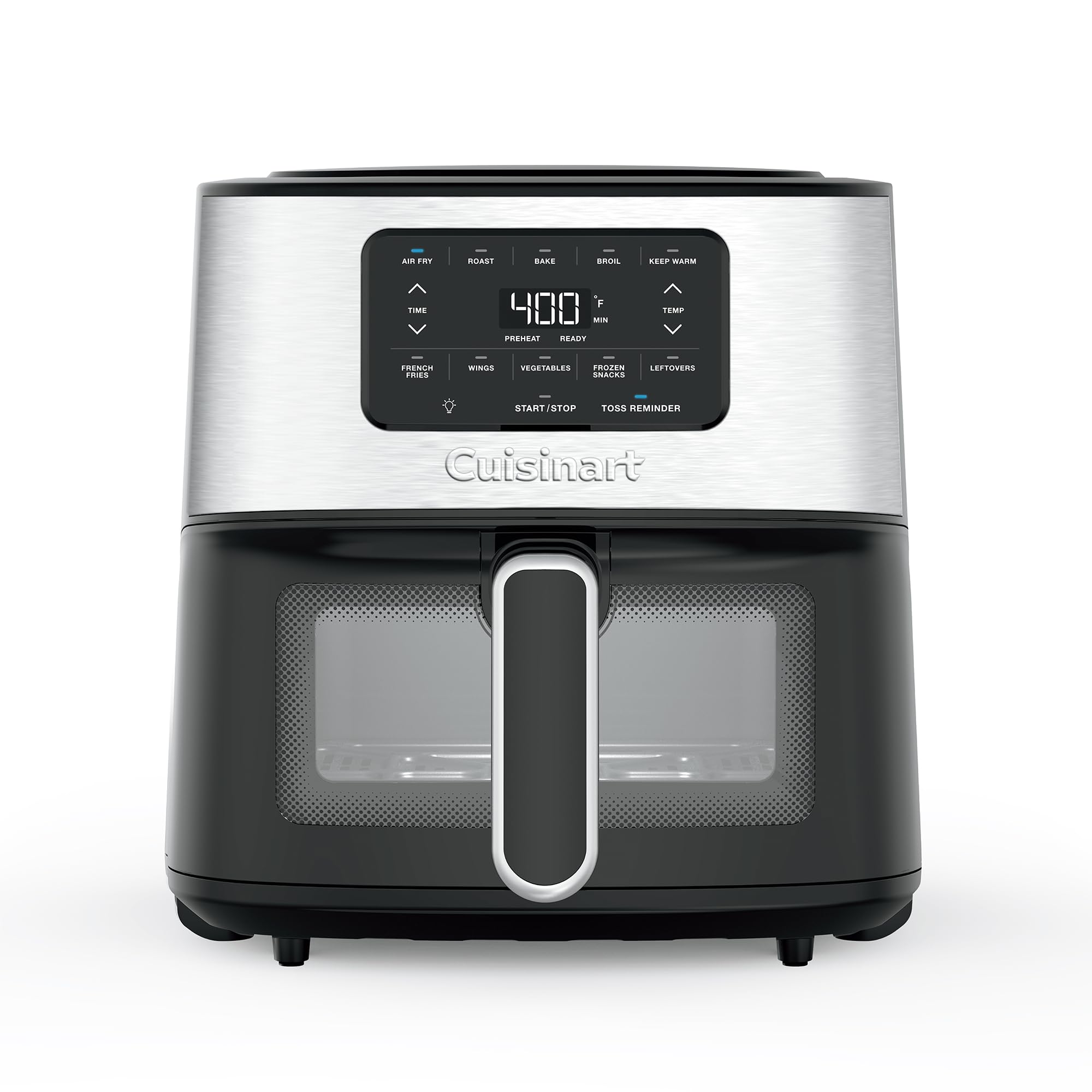 Cuisinart Air Fryer, 6-Quart Basket Large Fryer with 5 Cooking Functions to Roast, Bake, Broil, Air Fry and Keep Warm, 5 Airfryer Presets, Dishwasher-Safe Parts, AIR-200NAS, Stainless Steel & Black