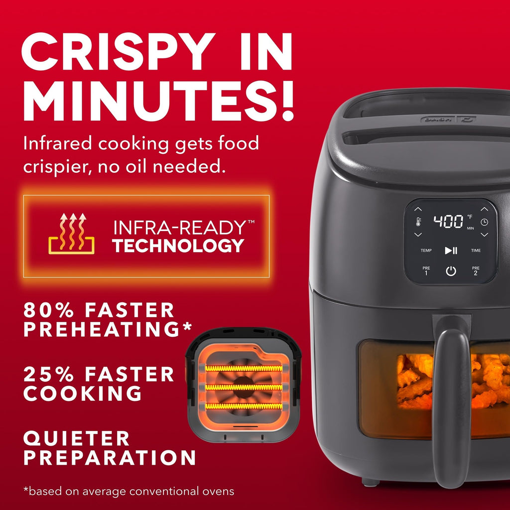 Dash 2.6QT Infrared Digital Small Air Fryer - Compact Air Fryer with Safe Ceramic Nonstick, Viewing Window, 2 Custom Presets & Auto Shake Reminder - Dishwasher Safe Parts