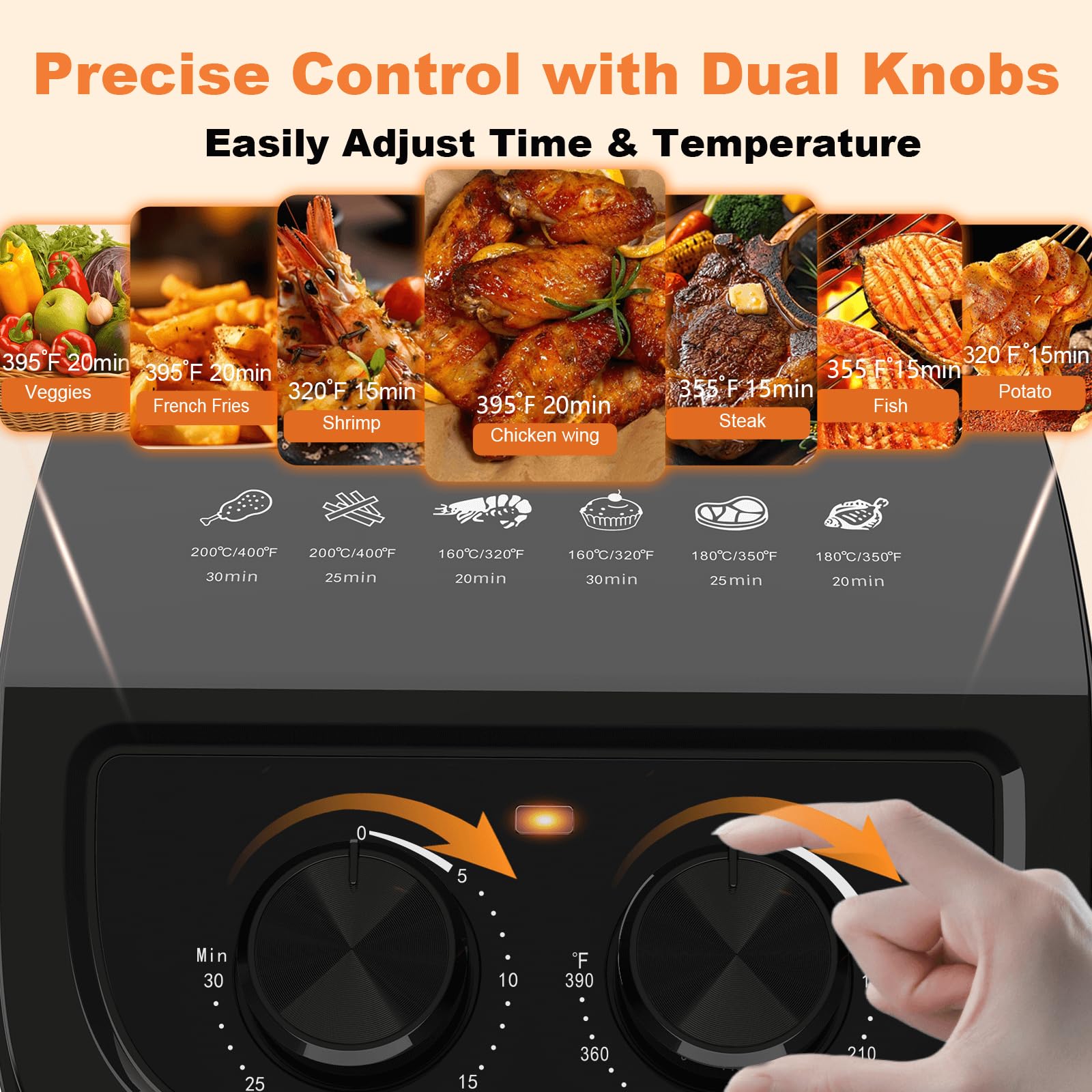 OSTBA 2.5QT Small Air Fryer for 1–2 People, Compact Mini Air Fryer with Dual Knob Temperature & Timer Controls, 6 Cooking Guides, Space-Saving Design, Nonstick Dishwasher-Safe Basket