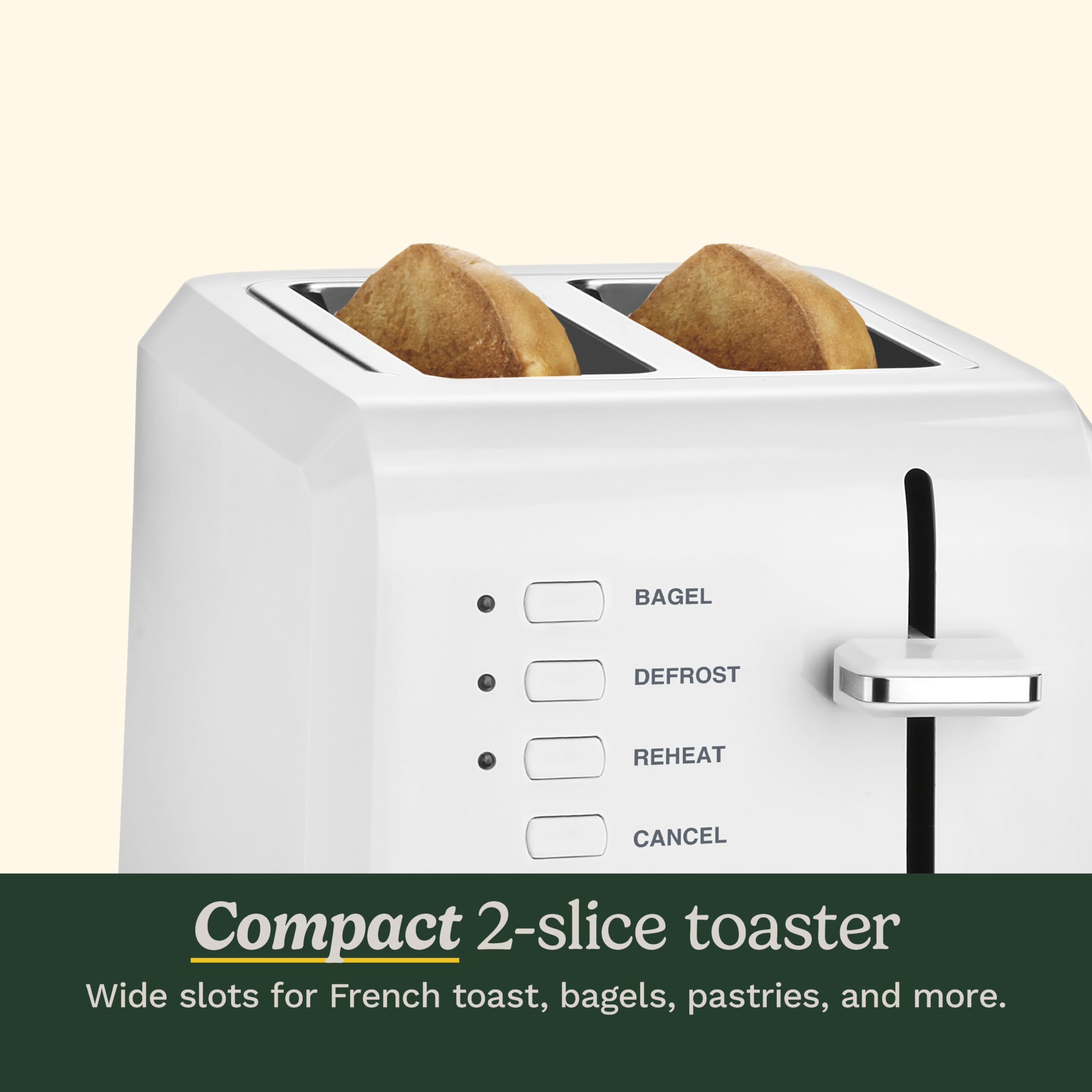 Cuisinart CPT-122 2-Slice Compact Plastic Toaster, Slots for Bagels & Bread, 7 Shade Settings, Cancel/Defrost/Reheat Functions, Removable Crumb Tray, Small Kitchen Appliance for Home & Office, White