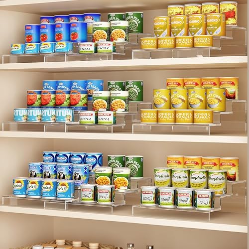 Adjustable Acrylic Can Rack Organizer for Pantry, 3 Tier Expandable Canned Storage Holder, Soda Can Dispenser Shelf Holds Up to 24 Cans, Clear Canned Display for Cabinet & Countertop (Patent Pending)