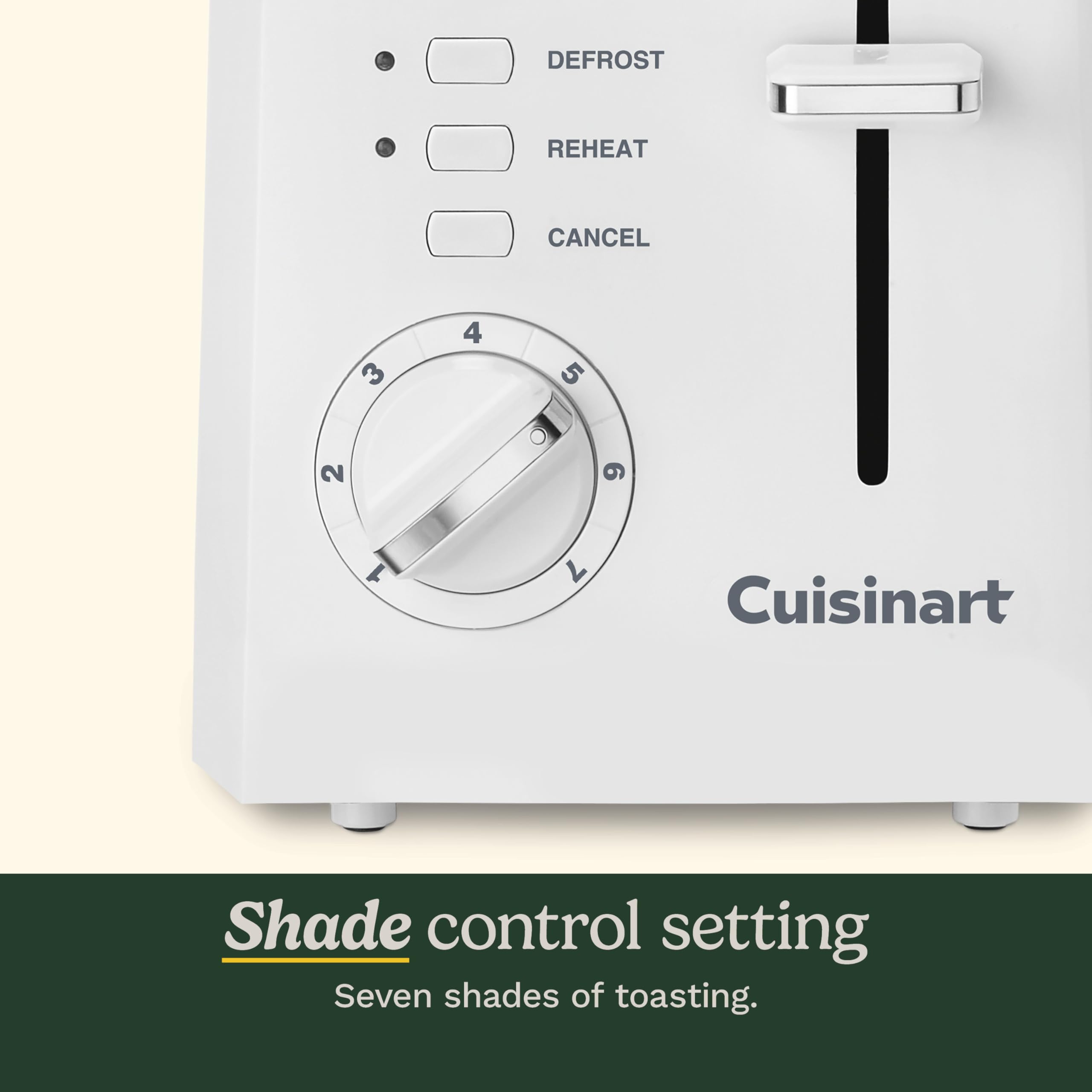 Cuisinart CPT-122 2-Slice Compact Plastic Toaster, Slots for Bagels & Bread, 7 Shade Settings, Cancel/Defrost/Reheat Functions, Removable Crumb Tray, Small Kitchen Appliance for Home & Office, White