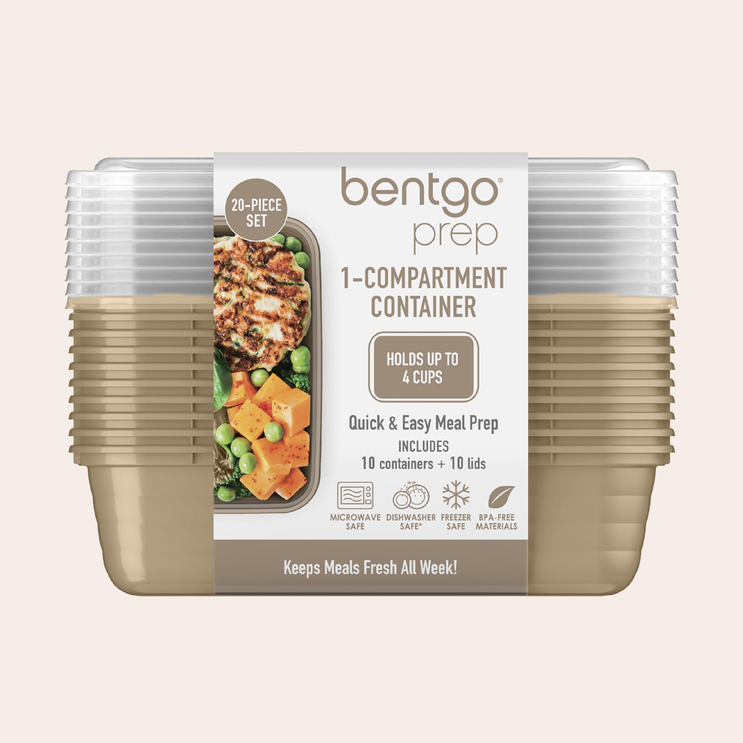 Bentgo Prep - 20-Piece 1-Compartment Reusable Meal Prep Containers with Lids, PFAS & BPA Free Materials, Durable, Microwave, Freezer, & Dishwasher Safe To Go Food Storage (Gold)