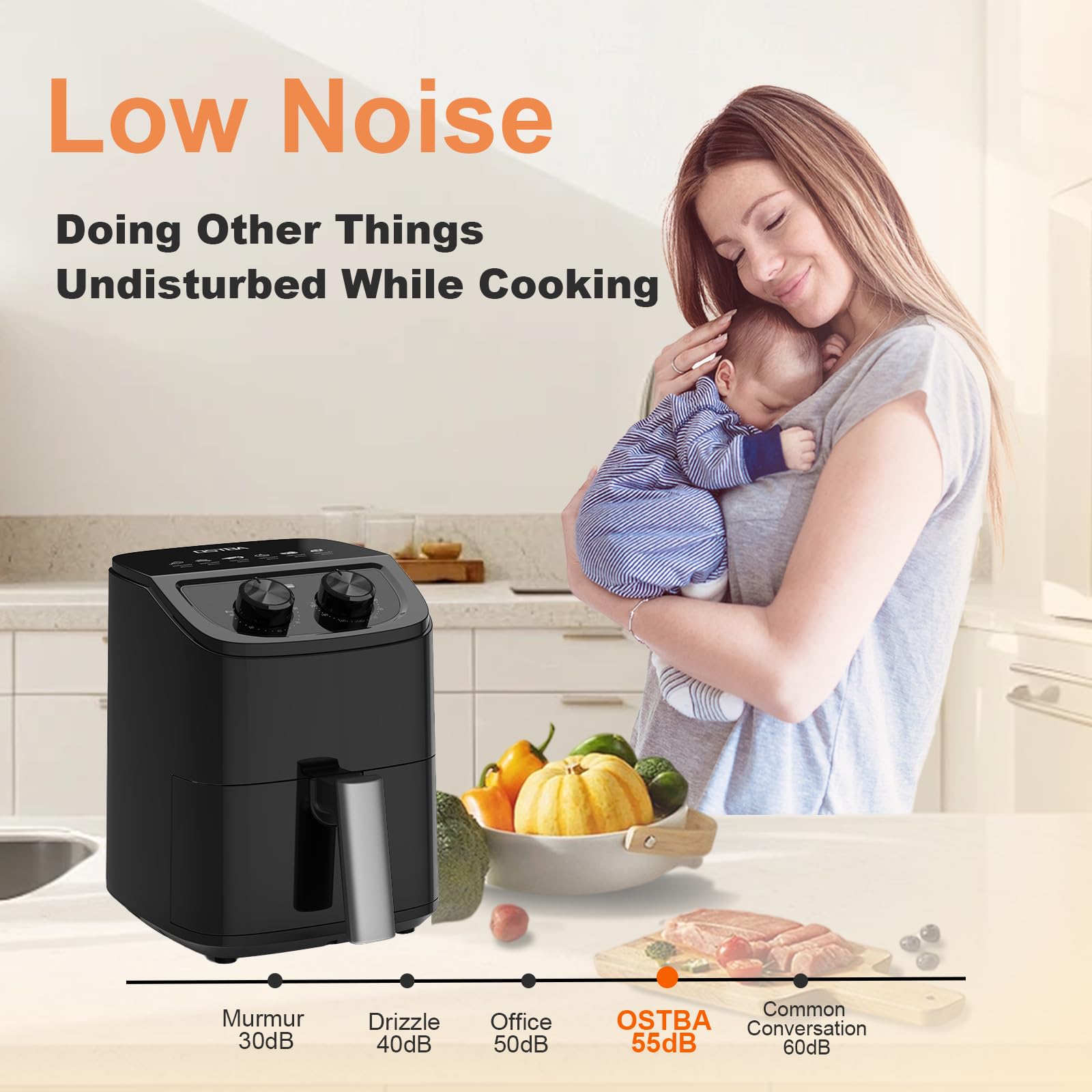 OSTBA 4.5QT Air Fryer, LED Touch Screen, 6 Presets, Fast Oil-Free Cooking, Adjustable Temp & Timer, Dishwasher Safe Nonstick Basket, Compact Family Size