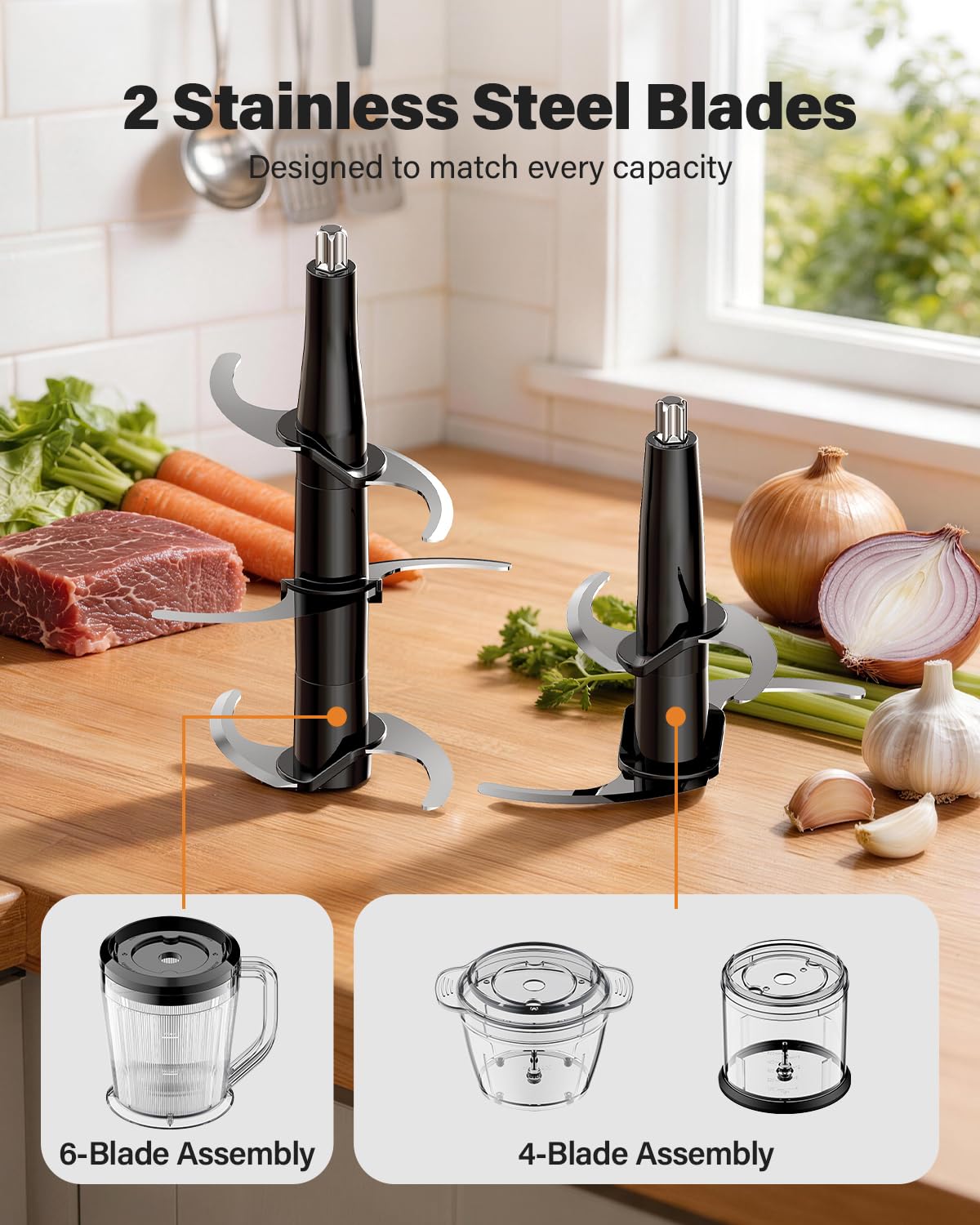 SHARDOR 3-in-1 Small Food Processor/Blender, 400W Powerful Food Chopper with 6-Cup Jar, 4-Cup Processor Bowl & 2-Cup Chopper Bowl, for Food Prep, Smoothies and Milkshakes