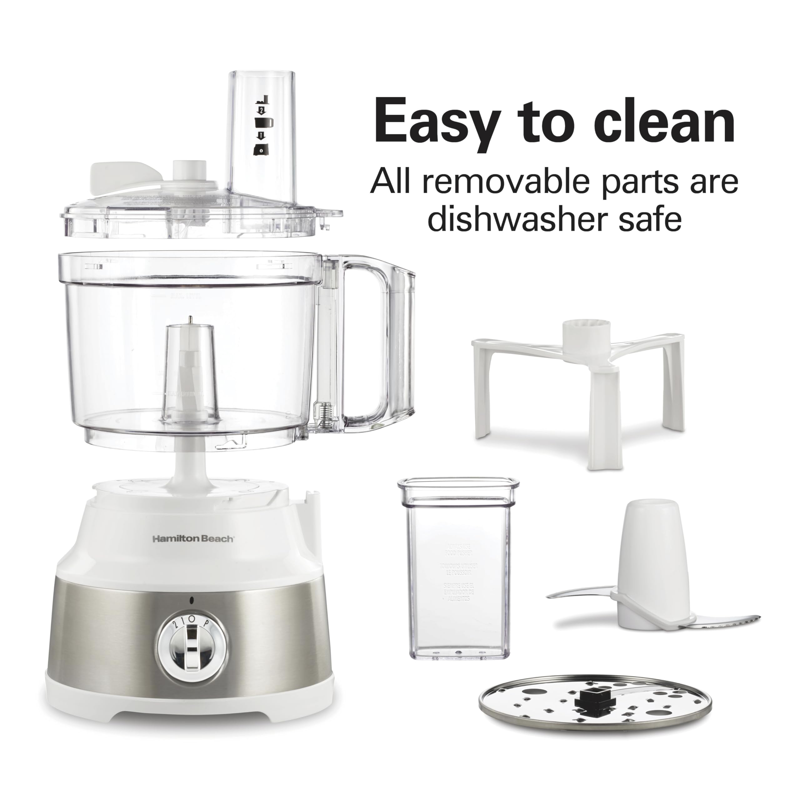 Hamilton Beach Food Processor & Vegetable Chopper for Slicing, Shredding, Mincing, and Puree, 10 Cups + Easy Clean Bowl Scraper, White and Stainless Steel (70733)