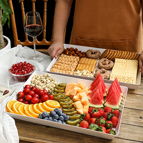 8 Pack, 16" x 11" Large White Serving Trays Set - Reusable Plastic Serving Platters for Cookie, Appetizer, Charcuterie, Snack, Dessert, Party Food Display - Stackable Kitchen CounterTop Tray, BPA Free - My Kitchen Products