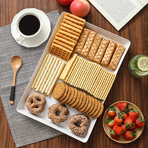8 Pack, 16" x 11" Large White Serving Trays Set - Reusable Plastic Serving Platters for Cookie, Appetizer, Charcuterie, Snack, Dessert, Party Food Display - Stackable Kitchen CounterTop Tray, BPA Free - My Kitchen Products