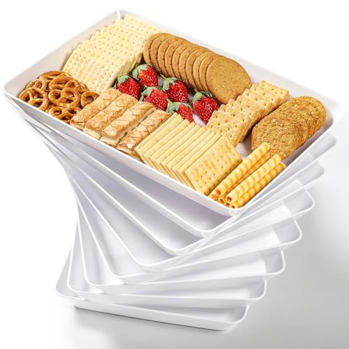 8 Pack, 16" x 11" Large White Serving Trays Set, Reusable Plastic Serving Platters for Cookie, Appetizer, Charcuterie