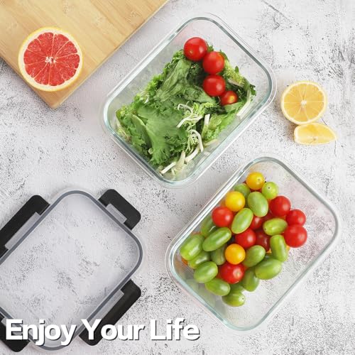 8 Pack 36oz Large Glass Meal Prep Containers with lids, Glass Food Storage Containers with Leak Proof Snap Lock Lids , Airtight Bento lunch Boxes, Kitchen Storage, Oven, Freezer and Dishwasher Safe - My Kitchen Products