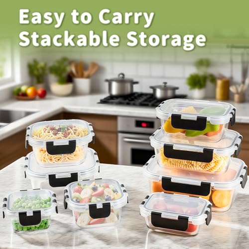 8 Pack Borosilicate Glass Food Storage Containers with Lids, Glass Meal Prep Containers, Airtight Bento Lunch Boxes with Snap Locks, Oven, Freezer and Dishwasher Safe, BPA Free, Kitchen Storage Set - My Kitchen Products