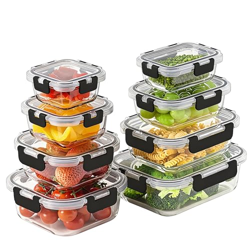 8 Pack Borosilicate Glass Food Storage Containers with Lids, Glass Meal Prep Containers, Airtight Bento Lunch Boxes with Snap Locks, Oven, Freezer and Dishwasher Safe, BPA Free, Kitchen Storage Set - My Kitchen Products