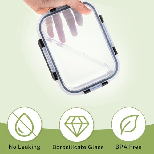 8 Pack Borosilicate Glass Food Storage Containers with Lids, Glass Meal Prep Containers, Airtight Bento Lunch Boxes with Snap Locks, Oven, Freezer and Dishwasher Safe, BPA Free, Kitchen Storage Set - My Kitchen Products