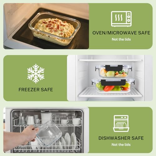 8 Pack Borosilicate Glass Food Storage Containers with Lids, Glass Meal Prep Containers, Airtight Bento Lunch Boxes with Snap Locks, Oven, Freezer and Dishwasher Safe, BPA Free, Kitchen Storage Set - My Kitchen Products