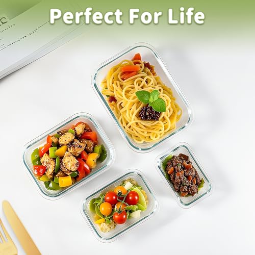 8 Pack Borosilicate Glass Food Storage Containers with Lids, Glass Meal Prep Containers, Airtight Bento Lunch Boxes with Snap Locks, Oven, Freezer and Dishwasher Safe, BPA Free, Kitchen Storage Set - My Kitchen Products