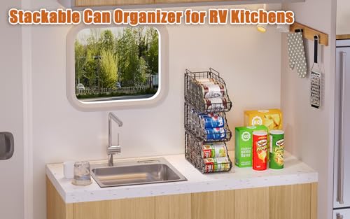 8-Pack Can Organizer for Pantry, Stackable Cabinet Food Shelves for Fridge, Wire Cupboard Storage, Holds up to 72 Beers,Small Metal Bin for Drink Beverage Egg Gillas, Rack for Kitchen Countertops RV - My Kitchen Products