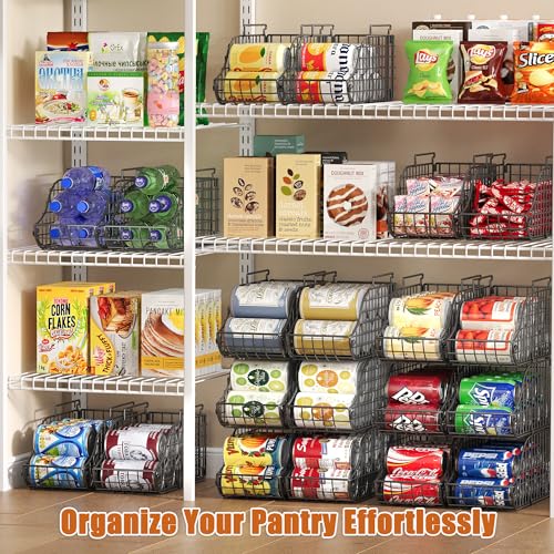 8-Pack Can Organizer for Pantry, Stackable Cabinet Food Shelves for Fridge, Wire Cupboard Storage, Holds up to 72 Beers,Small Metal Bin for Drink Beverage Egg Gillas, Rack for Kitchen Countertops RV - My Kitchen Products