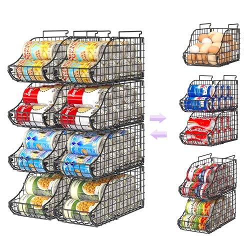 8-Pack Can Organizer for Pantry, Stackable Cabinet Food Shelves for Fridge, Wire Cupboard