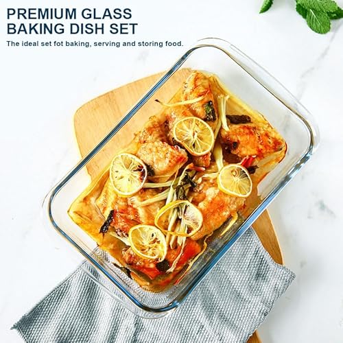 8-Piece Deep Glass Baking Dish Set with Plastic lids,Rectangular Glass Bakeware Set with Lids, Baking Pans for Lasagna, Leftovers, Cooking, Kitchen, Freezer-to-Oven and Dishwasher, Gray - My Kitchen Products