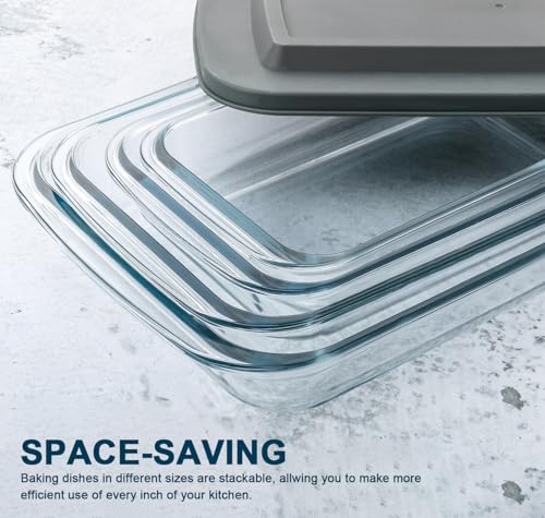 8-Piece Deep Glass Baking Dish Set with Plastic lids,Rectangular Glass Bakeware Set with Lids, Baking Pans for Lasagna, Leftovers, Cooking, Kitchen, Freezer-to-Oven and Dishwasher, Gray - My Kitchen Products