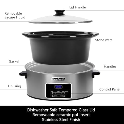 8-Quart Digital Programmable Slow Cooker with Timer - Small Kitchen Appliance for Family Dinners - Serves 10+ People - Heat Settings: Keep Warm, Low and High - My Kitchen Products
