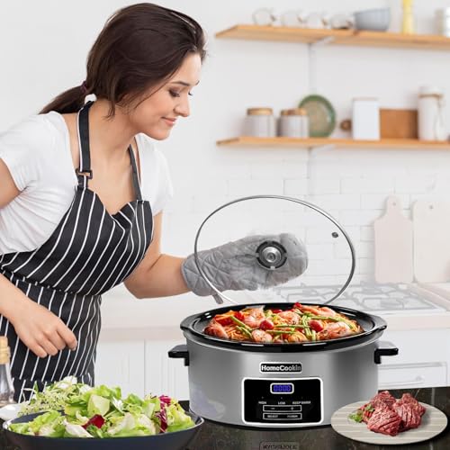 8-Quart Digital Programmable Slow Cooker with Timer - Small Kitchen Appliance for Family Dinners - Serves 10+ People - Heat Settings: Keep Warm, Low and High - My Kitchen Products