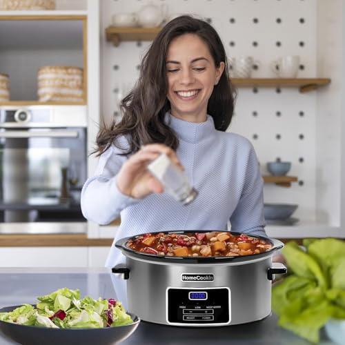 8-Quart Digital Programmable Slow Cooker with Timer - Small Kitchen Appliance for Family Dinners - Serves 10+ People - Heat Settings: Keep Warm, Low and High - My Kitchen Products