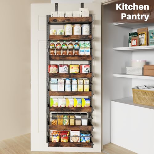 8 Tier Over The Door Pantry Organizer, 2 IN 1 Wall Mount or Metal Hanging Spice Rack for Pantry Organizers and Storage, Seasoning Shelves，Adjustable Basket with Hooks for Kitchen Cabinet and Closet - My Kitchen Products