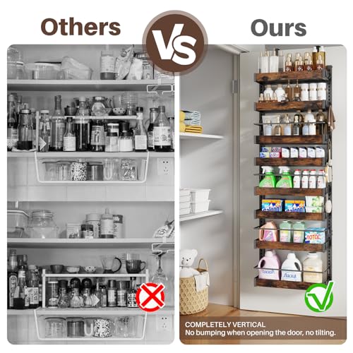 8 Tier Over The Door Pantry Organizer, 2 IN 1 Wall Mount or Metal Hanging Spice Rack for Pantry Organizers and Storage, Seasoning Shelves，Adjustable Basket with Hooks for Kitchen Cabinet and Closet - My Kitchen Products
