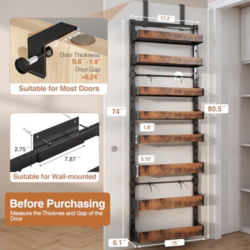 8-Tier Over The Door Pantry Organizer, Heavy-Duty Metal Wall Mount or Hanging Spice Rack, behind the door storage Shelves with Adjustable Basket, Back of Door Organizer for Kitchen Cabinet and Closet - My Kitchen Products