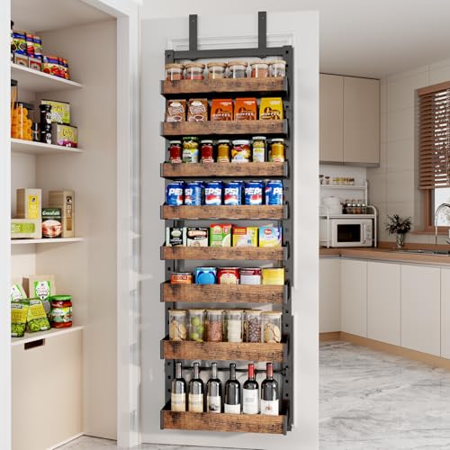 8-Tier Over The Door Pantry Organizer, Heavy-Duty Metal Wall Mount or Hanging Spice Rack, behind the door storage Shelves with Adjustable Basket, Back of Door Organizer for Kitchen Cabinet and Closet - My Kitchen Products