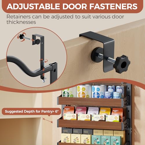 8-Tier Pantry Door Organizer, Over the Door Pantry Organizer with Wooden Adjustable Baskets, 2 IN 1 Spice Rack Wall Mount or Door Organizer, Door Spice Rack for Pantry（72.6×17.1×5.1in,Black) - My Kitchen Products