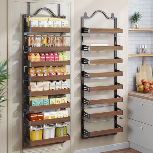 8-Tier Pantry Door Organizer, Over the Door Pantry Organizer with Wooden Adjustable
