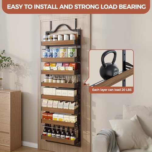 8-Tier Pantry Door Organizer, Over the Door Pantry Organizer with Wooden Adjustable Baskets, 2 IN 1 Spice Rack Wall Mount or Door Organizer, Door Spice Rack for Pantry（72.6×17.1×5.1in,Black) - My Kitchen Products