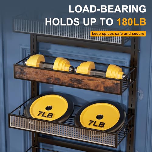 8 Tier Pantry Door Organizer Spice Rack, 2-IN-1 Wall Mount or Hanging Over Door Seasoning Organizer with Adjustable Baskets, Heavy Duty Behind Door Storage Shelves for Pantry, Cabinet and Kitchen - My Kitchen Products