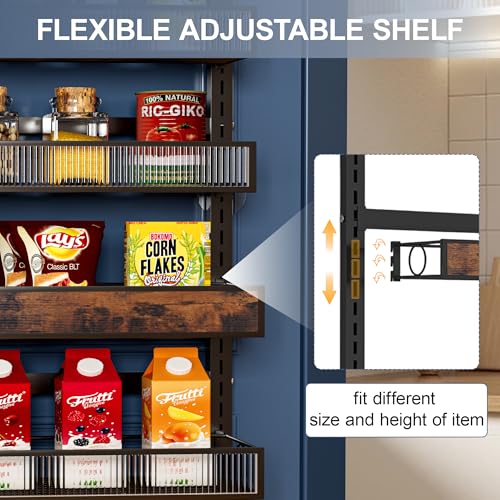 8 Tier Pantry Door Organizer Spice Rack, 2-IN-1 Wall Mount or Hanging Over Door Seasoning Organizer with Adjustable Baskets, Heavy Duty Behind Door Storage Shelves for Pantry, Cabinet and Kitchen - My Kitchen Products
