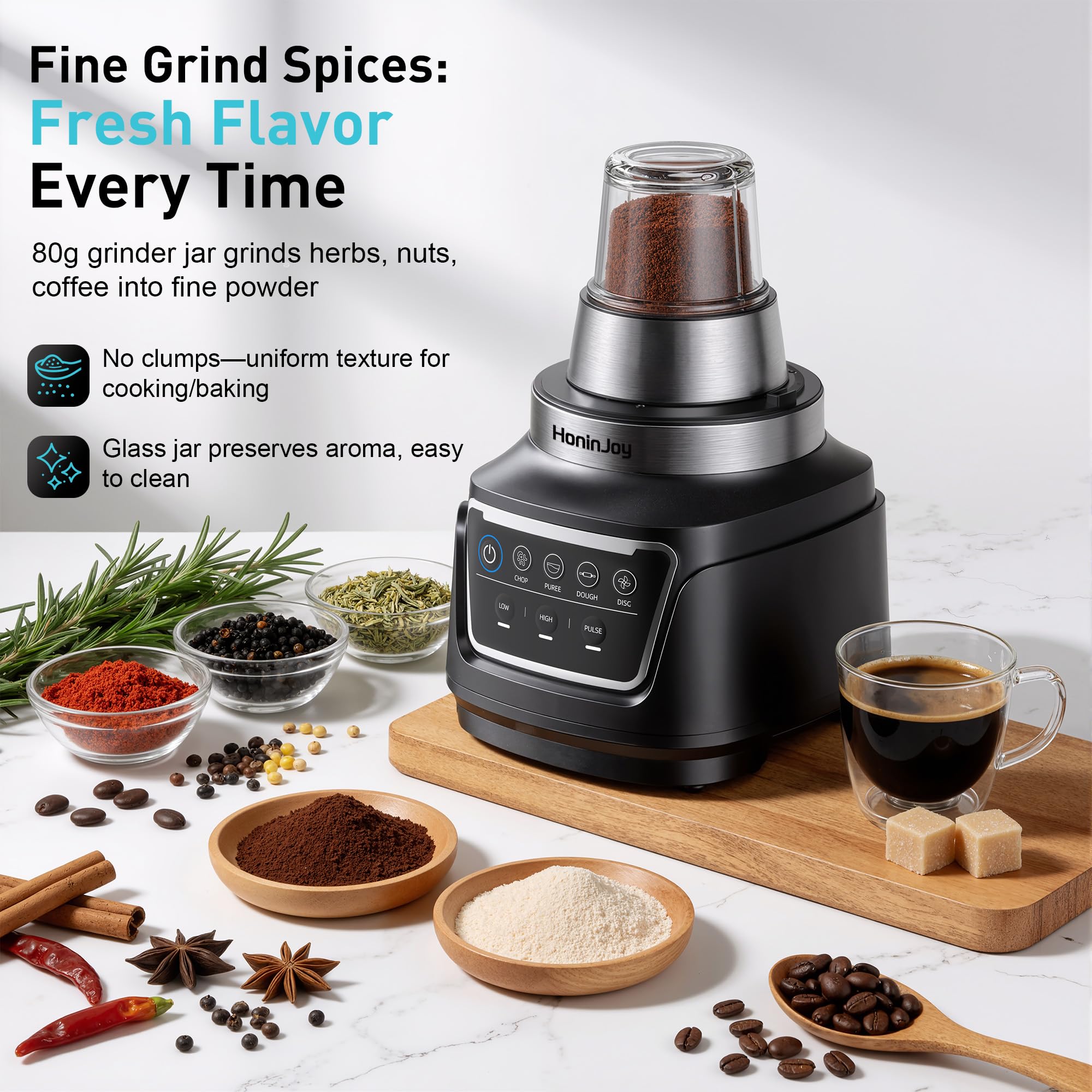 HoninJoy All-in-One Blender & Food Processor, 10-in-1 Professional Blender for Smoothies, Ice Crushing, Dough Making, Chopping, Grinding, Slicing & Shredding, Dishwasher Safe for Kitchen & Home Use