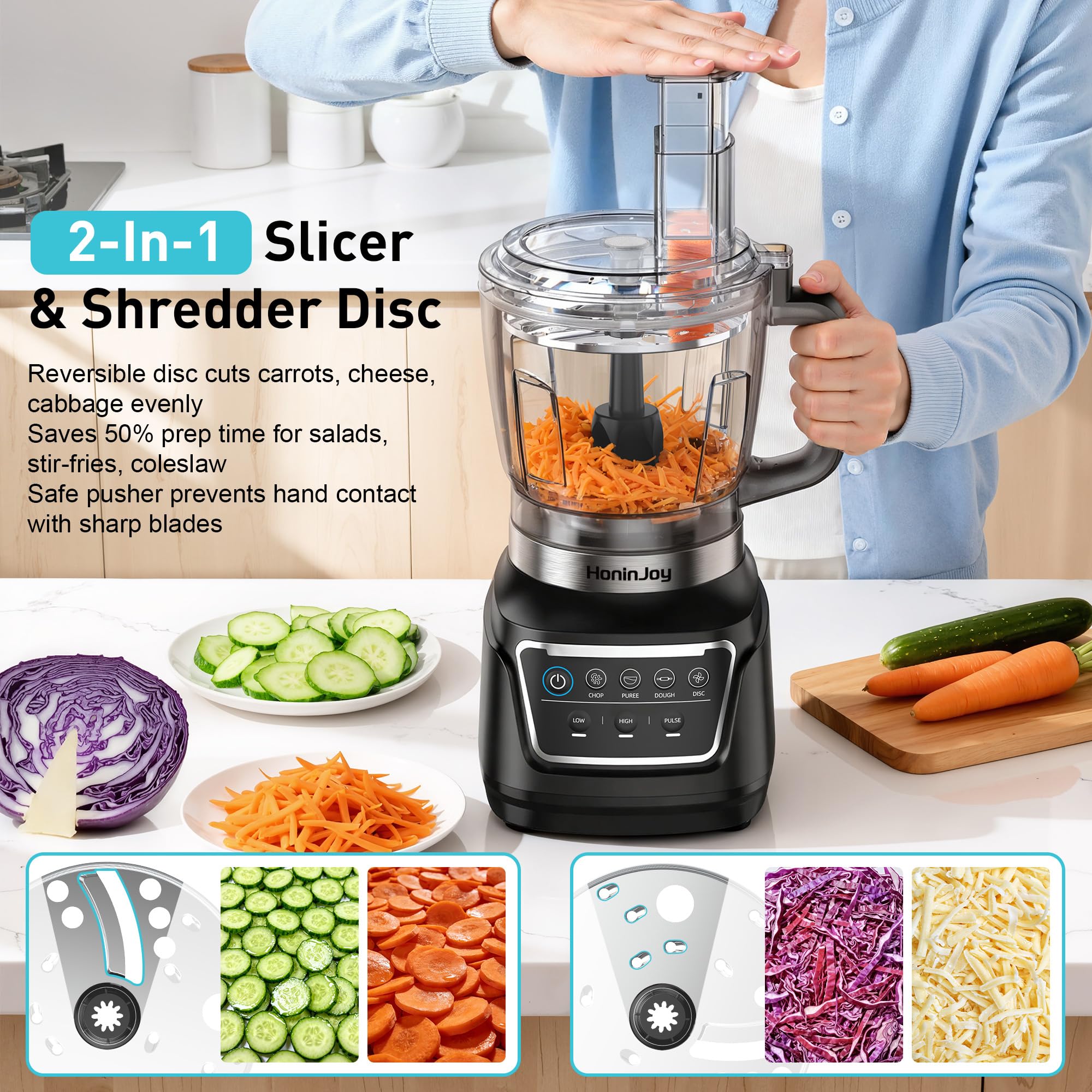 HoninJoy All-in-One Blender & Food Processor, 10-in-1 Professional Blender for Smoothies, Ice Crushing, Dough Making, Chopping, Grinding, Slicing & Shredding, Dishwasher Safe for Kitchen & Home Use