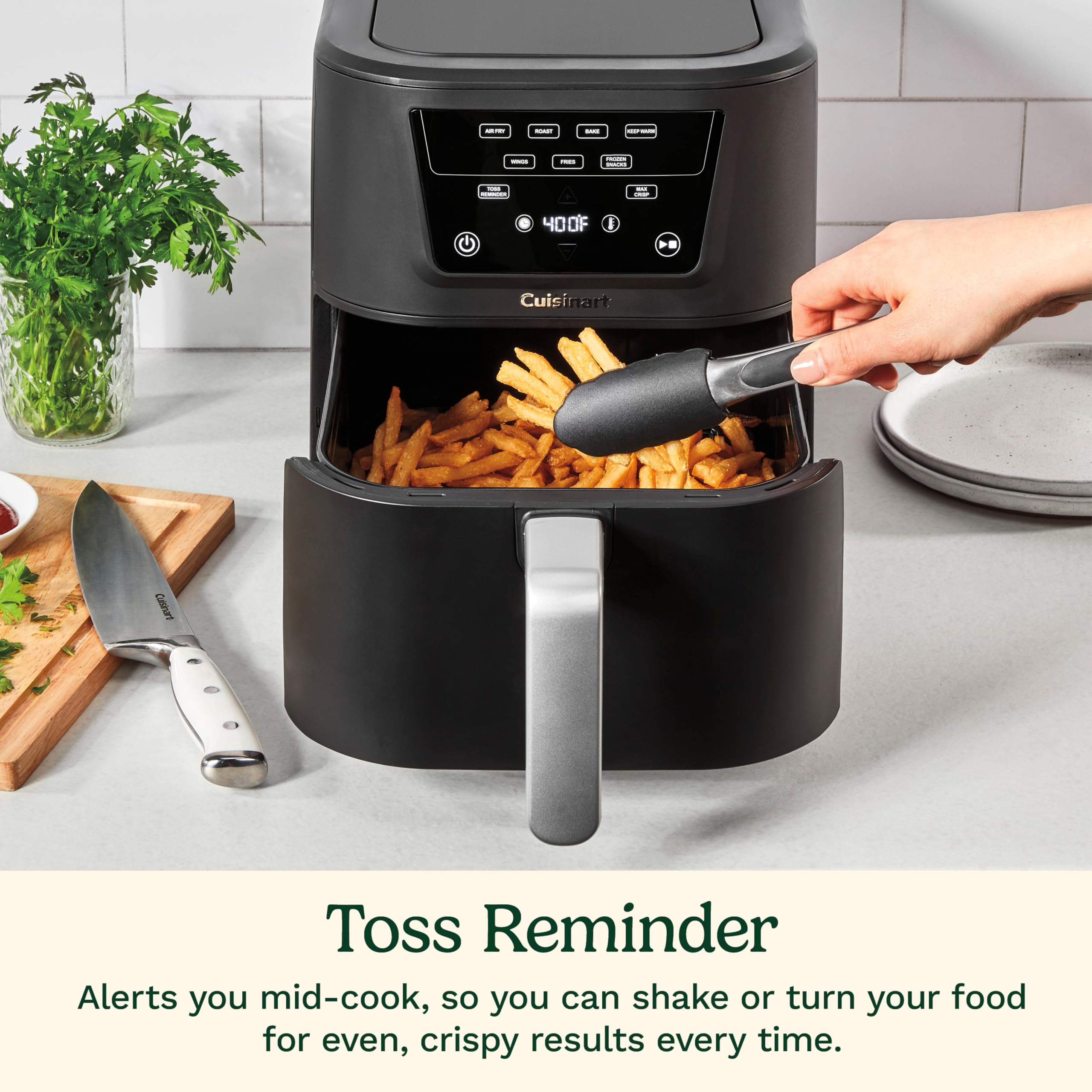 Cuisinart CompactMax 8-Quart Basket Air Fryer for Large Family Meals, Compact Ceramic Countertop Fits a 4.5-lb Chicken, 4-in-1 Air Fry, Roast, Bake & Keep Warm, Easy-Clean Dishwasher-Safe, AIR-210