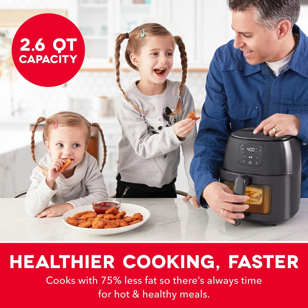 Dash 2.6QT Infrared Digital Small Air Fryer - Compact Air Fryer with Safe Ceramic Nonstick, Viewing Window, 2 Custom Presets & Auto Shake Reminder - Dishwasher Safe Parts